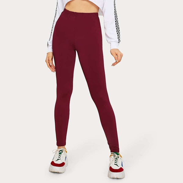 

Solid High Rise Skinny Leggings, Burgundy