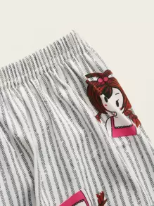 Cartoon Graphic Striped PJ Set / Pajama Set With Eye Cover Holiday Season - Multicolor - View 5