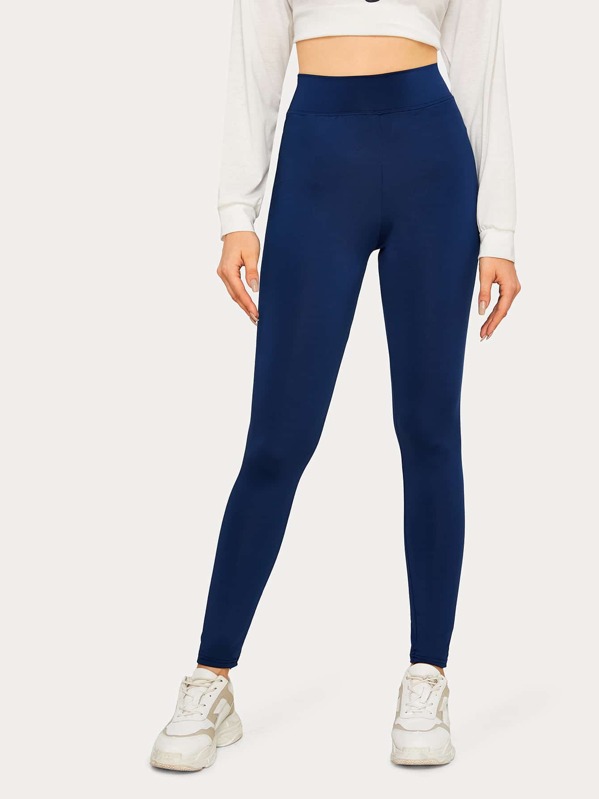 

Solid High Rise Skinny Leggings, Navy, Nikola