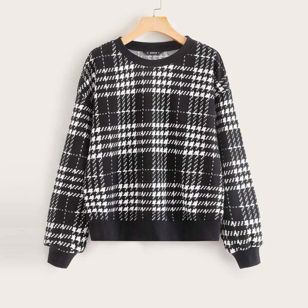 

Plaid Textured Sweatshirt, Black and white
