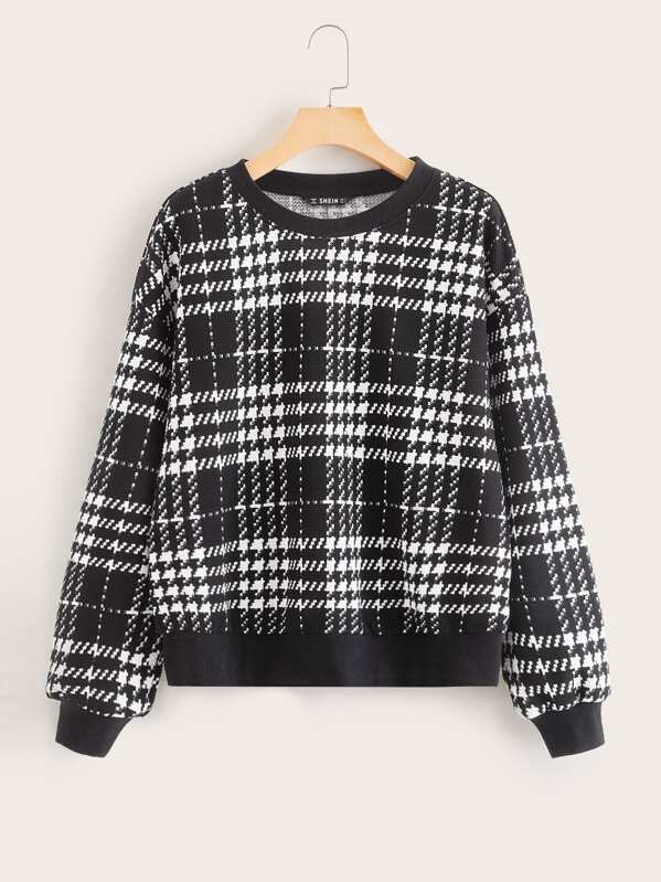 

Plaid Textured Sweatshirt, Black and white