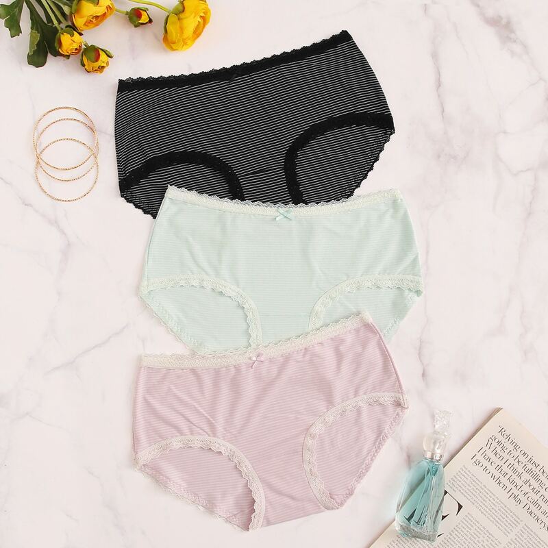 

3pack Lace Trim Striped Panty Set, Multicolor