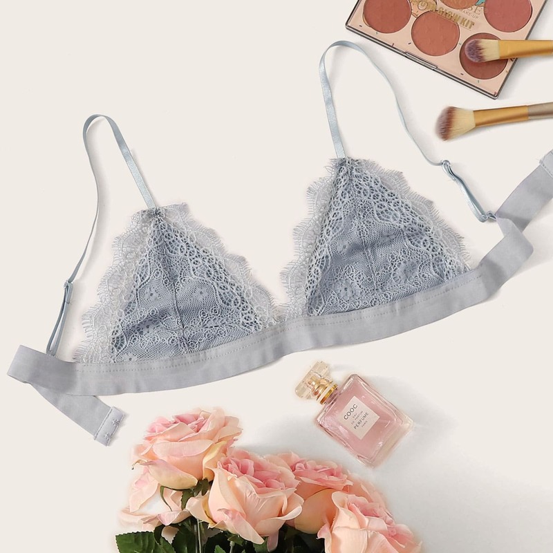 

Floral Lace Triangle Bralette, Grey