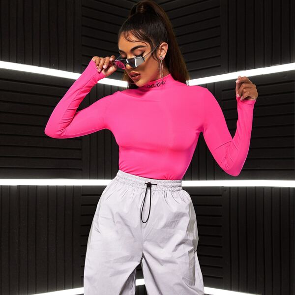 

Neon Pink Letter Graphic Fitted Top, Pink bright