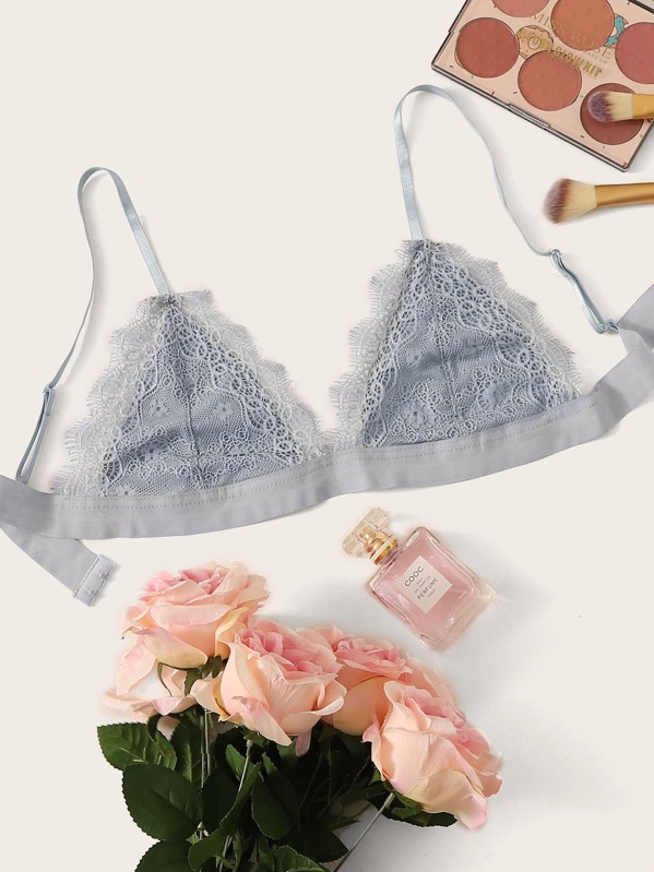 

Floral Lace Triangle Bralette, Grey