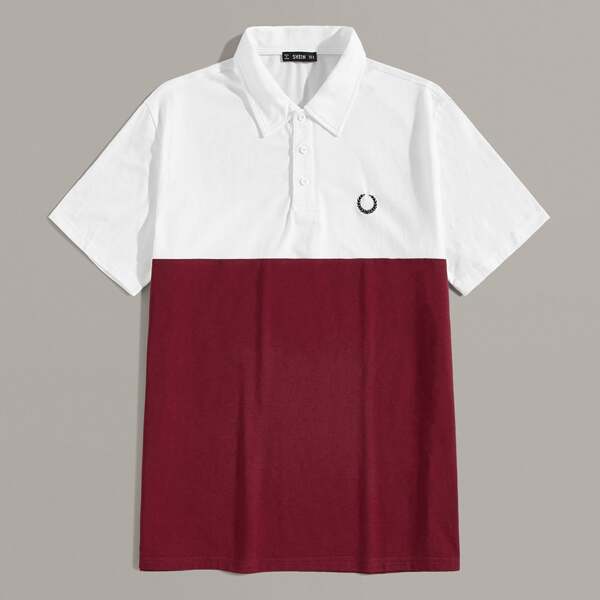 

Men Embroidery Detail Two Tone Polo Shirt, Multicolor