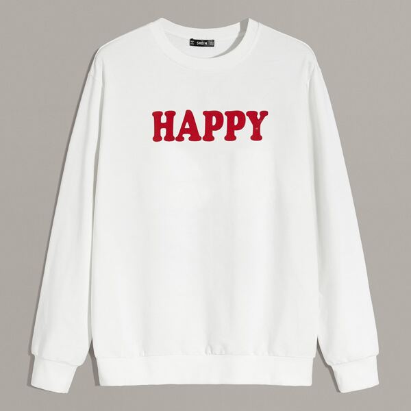 

Men Drop Shoulder Letter Graphic Pullover, White