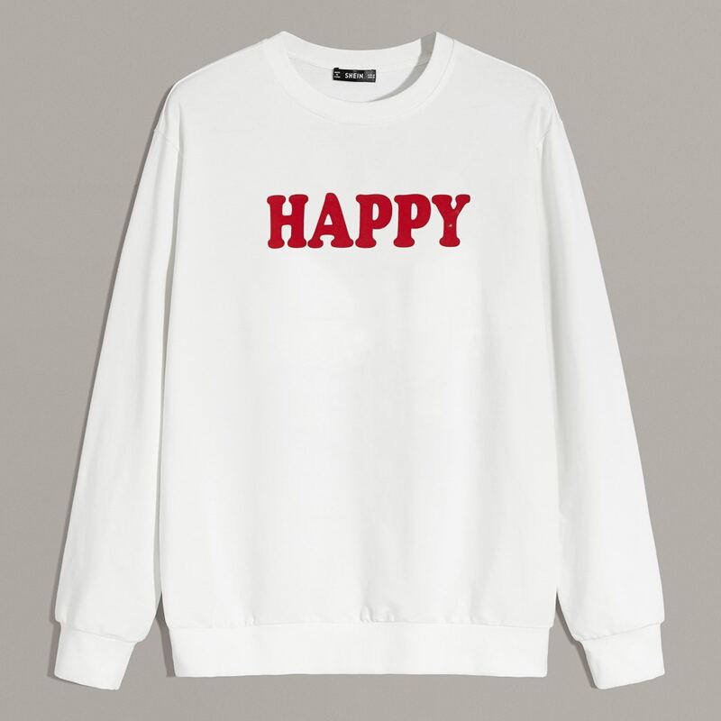 

Guys Drop Shoulder Letter Graphic Pullover, White