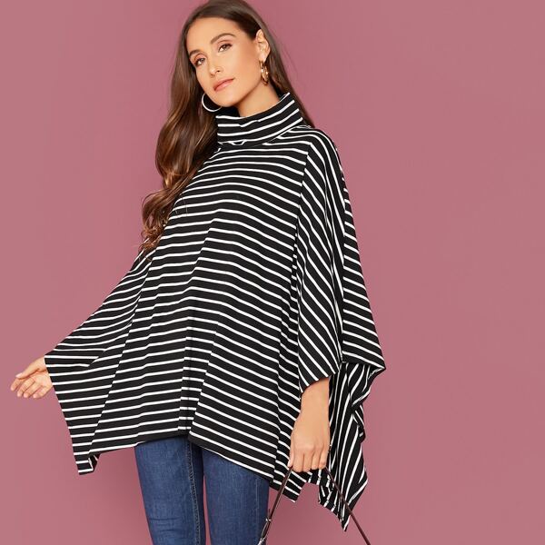 

Striped Print Cape Top, Black and white