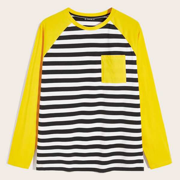 

Men Raglan Sleeve Colorblock Striped Tee, Multicolor