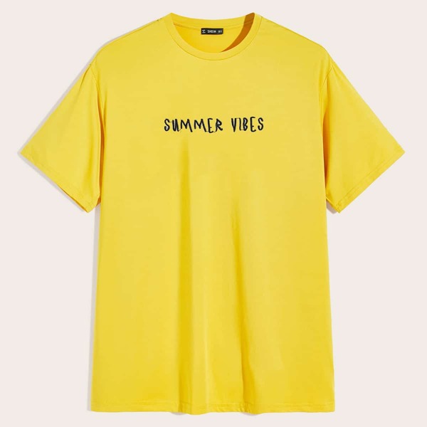 

Men Embroidered Slogan Top, Yellow bright