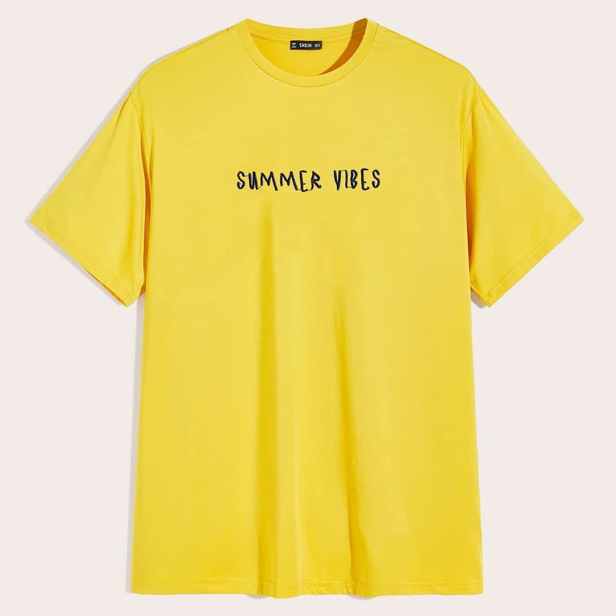 

Guys Embroidered Slogan Top, Yellow bright