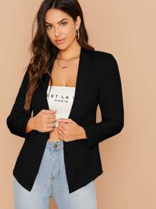 SHEIN Shawl Collar Solid Tailored Blazer - Black - View 1