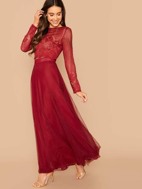 

Короткий кружевной топ и юбка без бандо, Бургундия, Anna Herrin