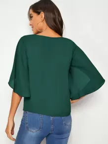 SHEIN Unity Split Sleeve Solid Top - Dark Green - View 2