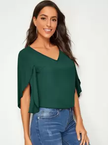 SHEIN Unity Split Sleeve Solid Top - Dark Green - View 5