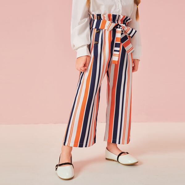 

Toddler Girls Multi-Stripe Paperbag Belted Pants, Multicolor