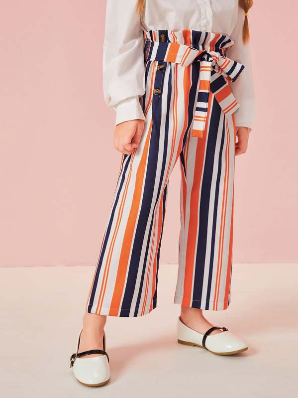 

Toddler Girls Multi-Stripe Paperbag Belted Pants, Multicolor, Sashab