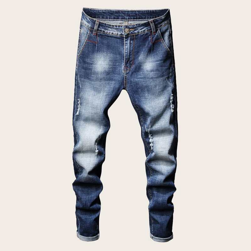

Guys Button Fly Ripped Skinny Jeans, Blue