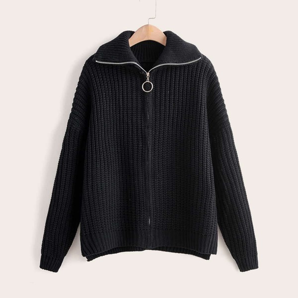 

Ribbed Knit Zip Up Cardigan