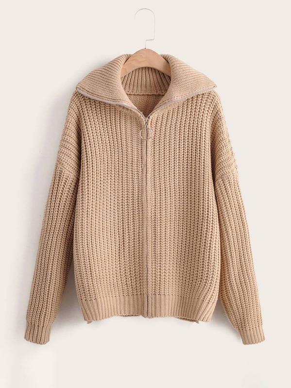 

Ribbed Knit Zip Up Cardigan, Khaki