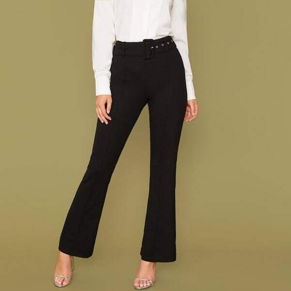 

Flare Leg Belted Pants, Black