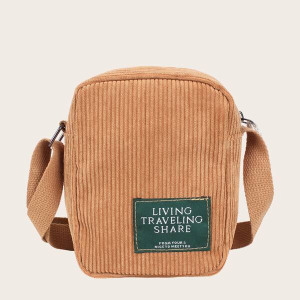 

Kids Slogan Patch Decor Corduroy Crossbody Bag