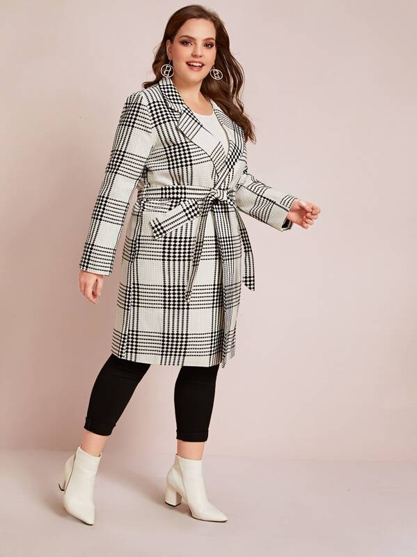 

Plus Tweed Double Breasted Belted Coat, White, Ella