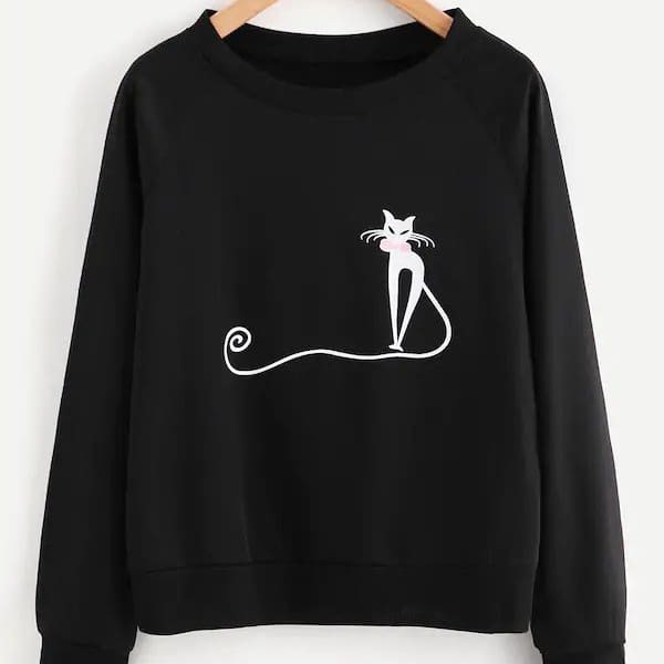 

Plus Cat Print Raglan Sleeve Sweatshirt, Black