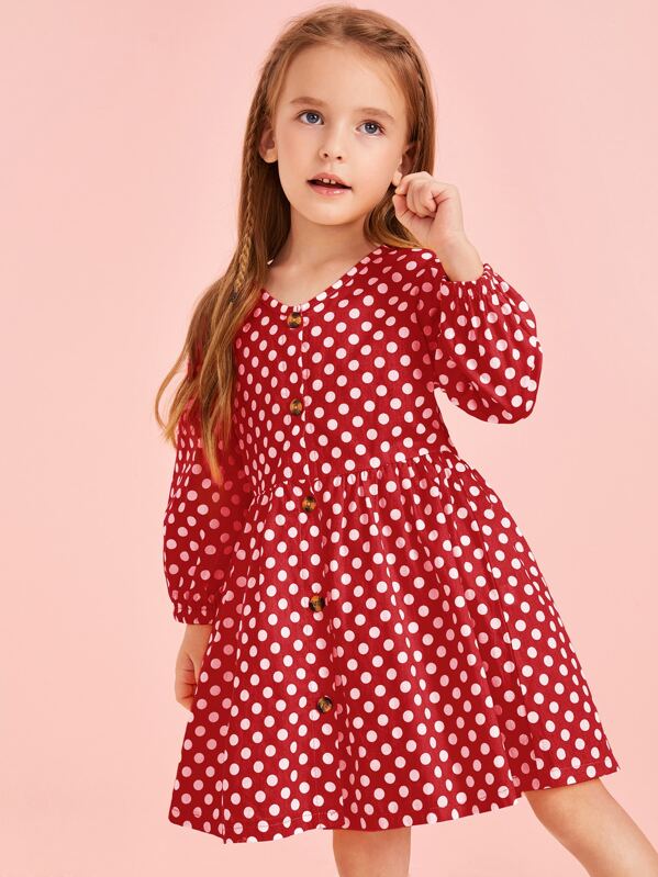 

Toddler Girls Polka Dot Button Front Swing Dress, Red, Sofia B