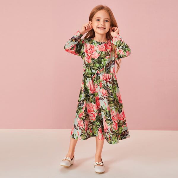 

Toddler Girls Floral Print Flowy A-line Dress, Multicolor