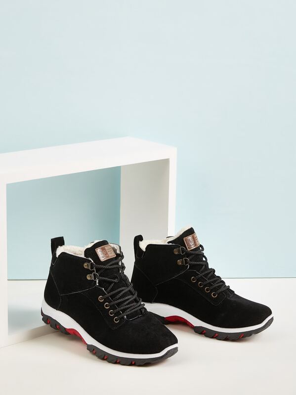 

Men Lace-up Front Faux Fur Lined Sneakers, Black