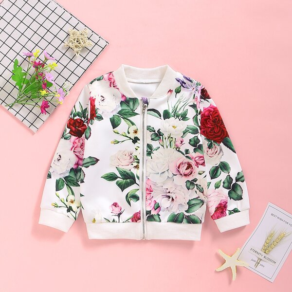 

Toddler Girls Large Floral Print Bomber Jacket, Multicolor