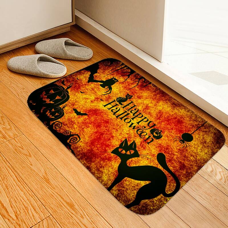 

Halloween Cat & Pumpkin Print Floor Mat, Multicolor
