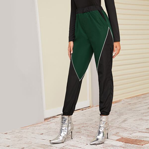 

Two Tone Elastic Waist Windbreaker Pants, Multicolor