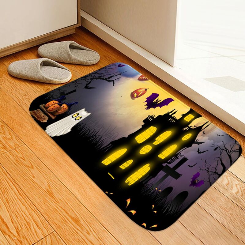 

Halloween Castle & Bat Print Floor Mat, Multicolor