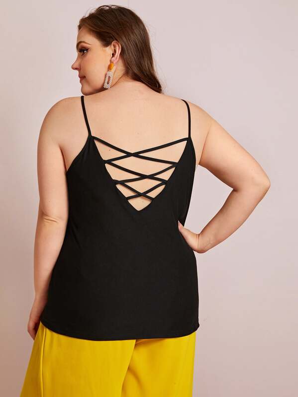 

Plus Criss Cross Back Cami Top, Black, Ella