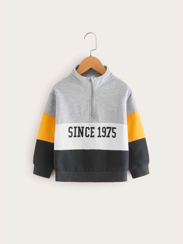 

Toddler Boys Color-block Letter Print Half Zipper Sweatshirt, Multicolor