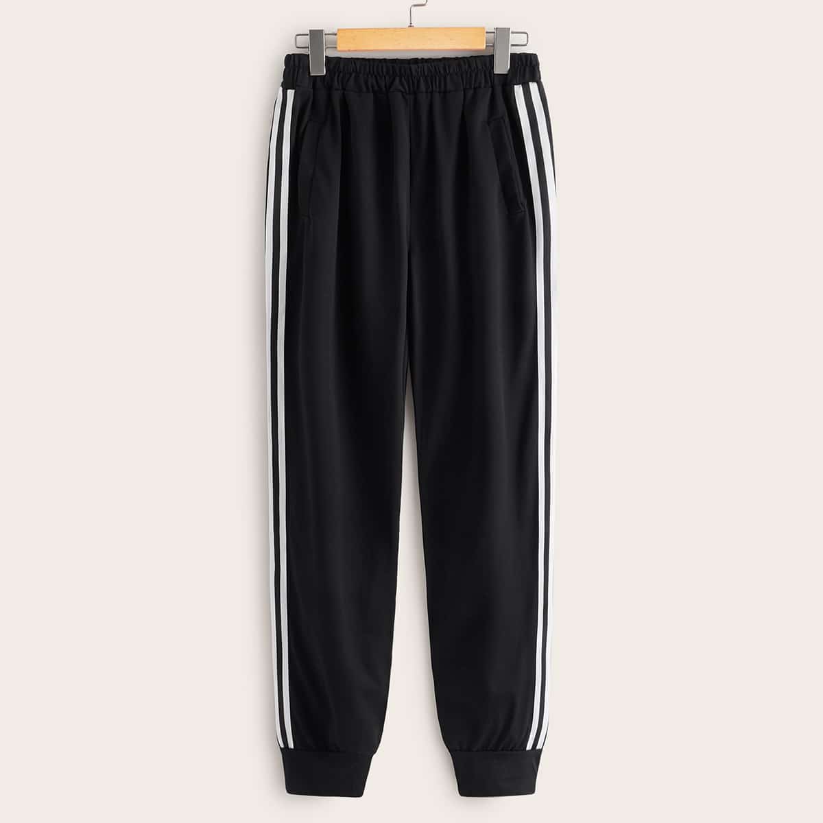 

Guys Side Stripe Elastic Waist Sweatpants, Black