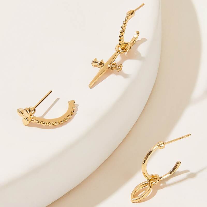 

3pcs 8-character Knot Charm Earrings Set, Gold