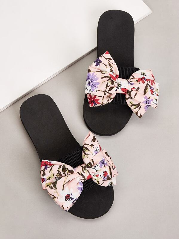 

Open Toe Bow Decor Flat Slippers, Multicolor