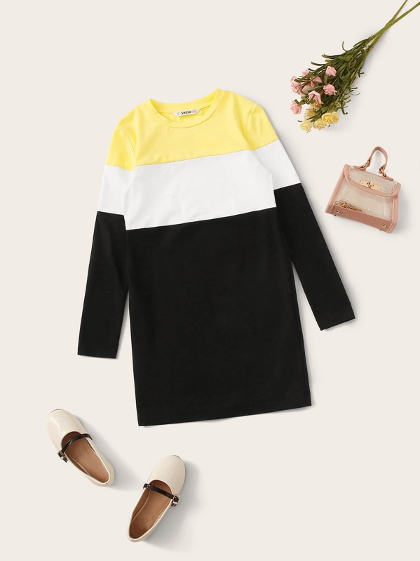 

Girls Cut-and-sew Rib-knit Dress, Multicolor