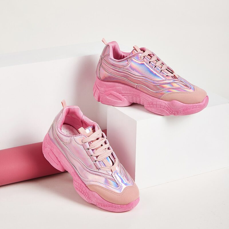 

Holographic Design Chunky Sole Sneakers, Pink