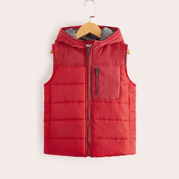 

Boys Zip Front Padded Hooded Vest Jacket, Red bright