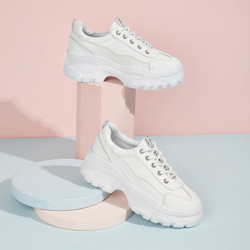 

Lace-up Front Thick Sole Low Top Sneakers, White