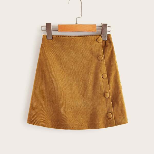 

Girls Button Up Cord Skirt, Camel