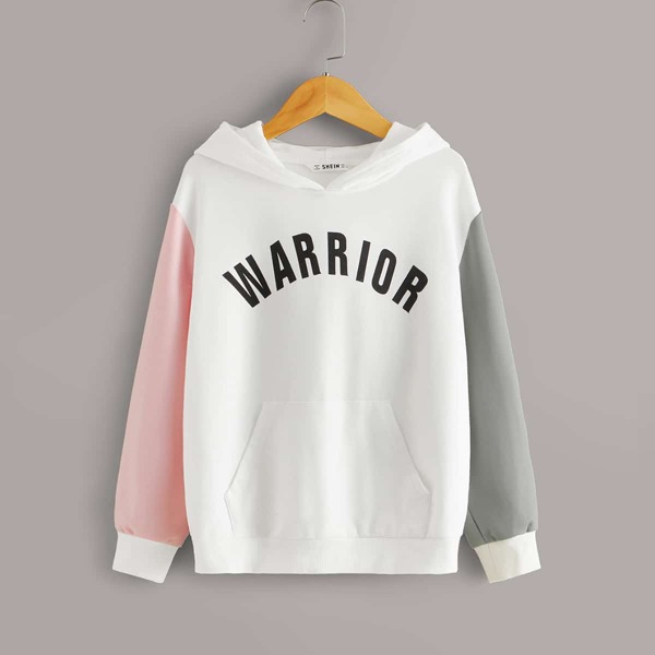 

Boys letter Graphic Pocket Front Colorblock Hoodie, White