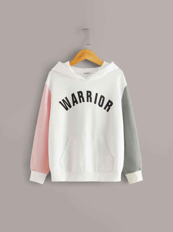 

Boys letter Graphic Pocket Front Colorblock Hoodie, White