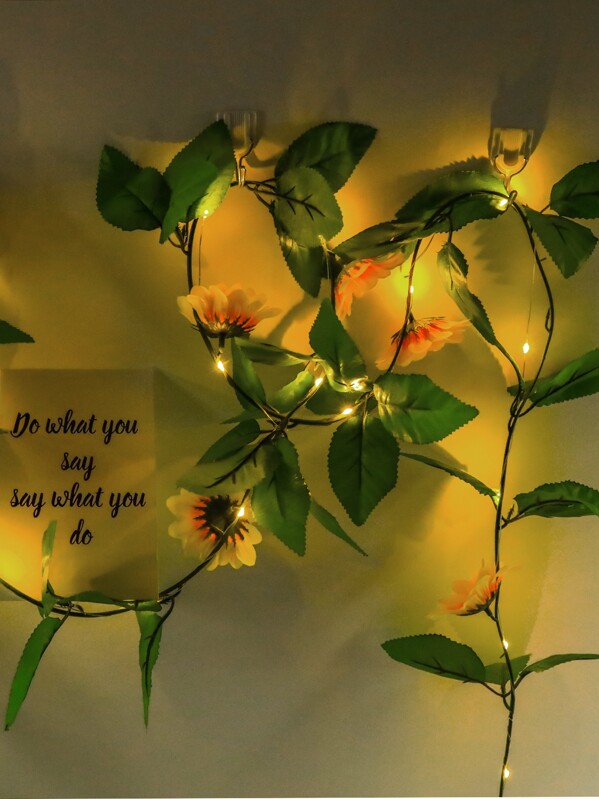 

10pcs Bulb Artificial Sunflower & Leaf Decor String Light, Green