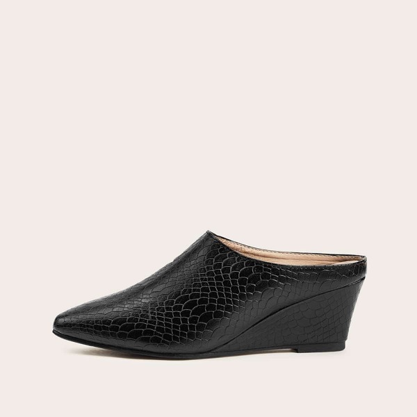 

Snakeskin Embossed Point Toe Wedges Mules